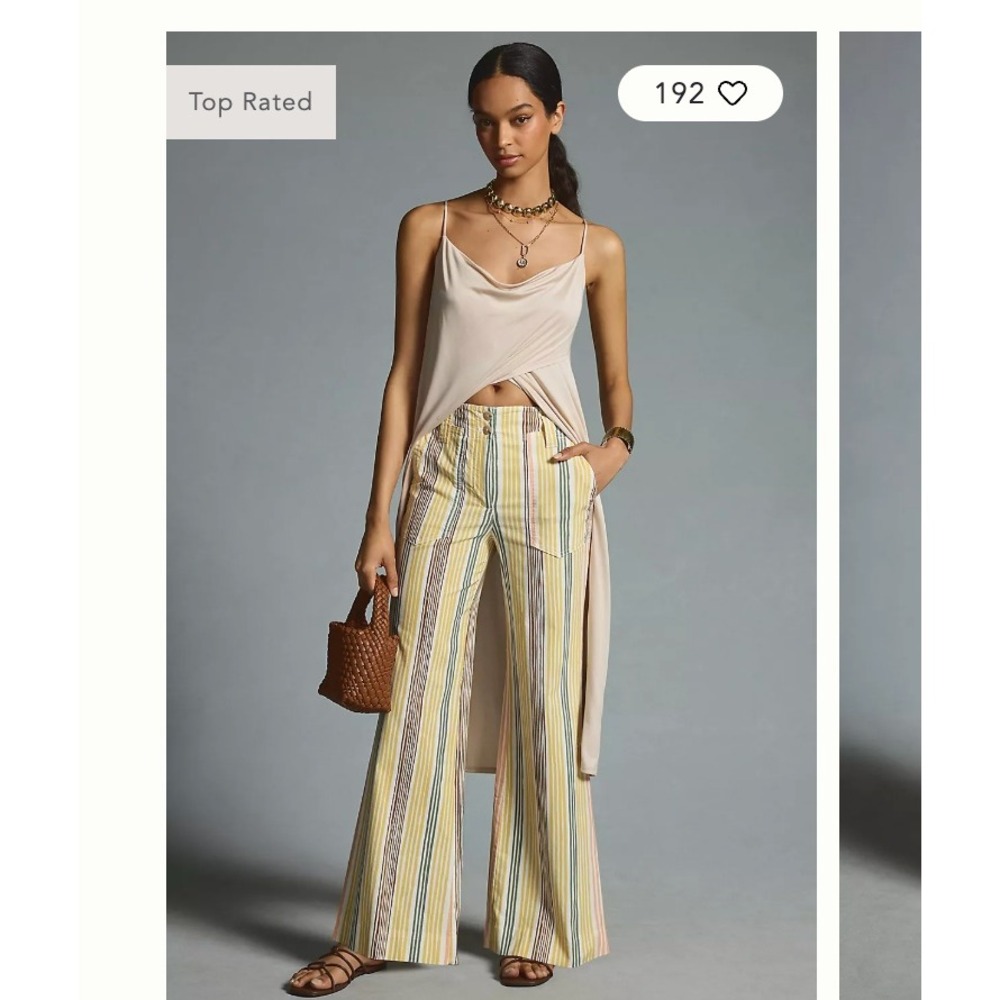 Maeve Wide Leg Pants Women 8 Yellow Striped Naomi High Rise Patch Pocket